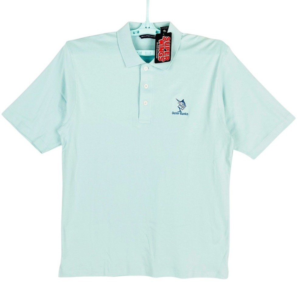 Baypointe Men's Aqua Polo Shirt Size XL Marlin Embroidery Short-Sleeve NWT